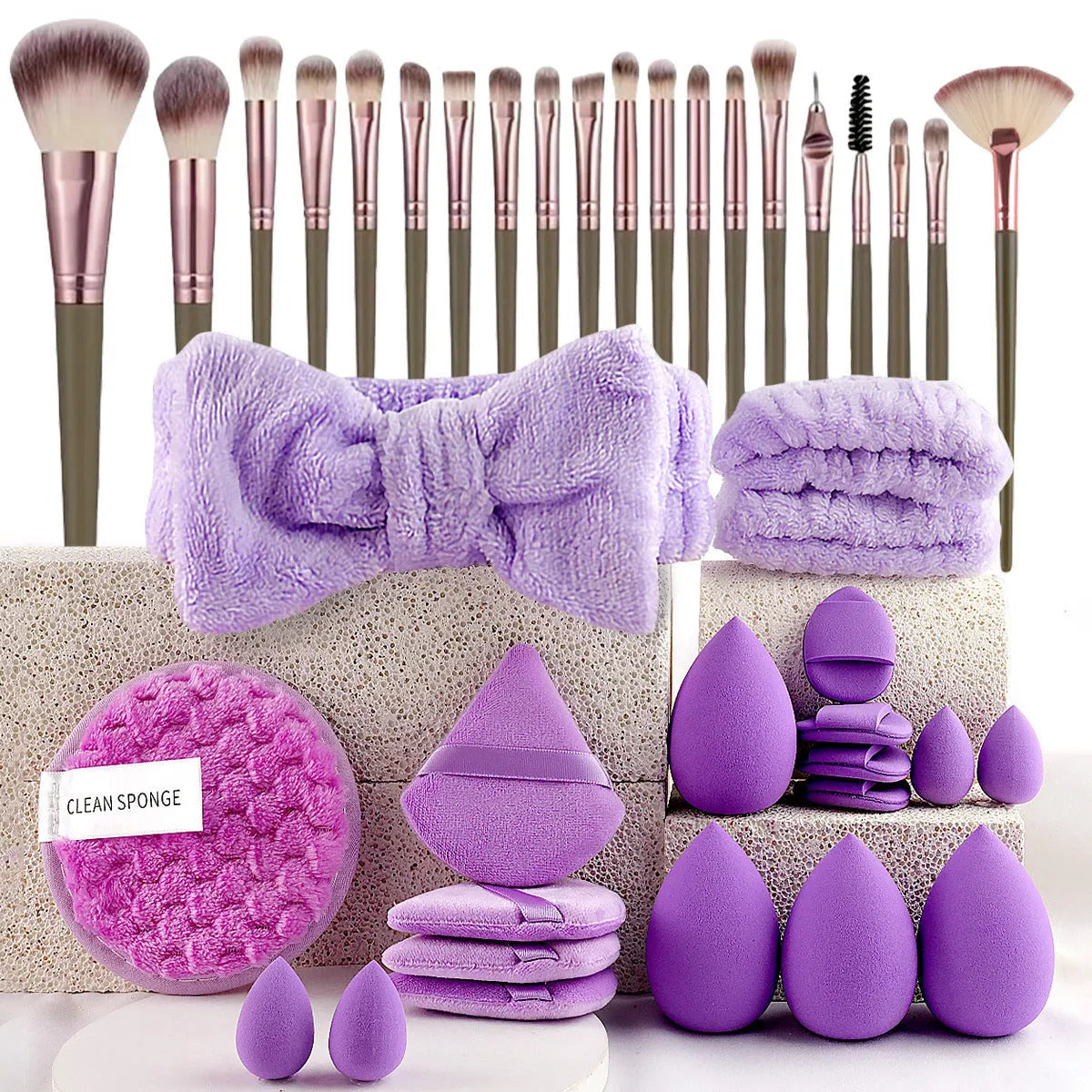 Hydrophilic non-latex beauty tools set with multiple piece counts and colour options