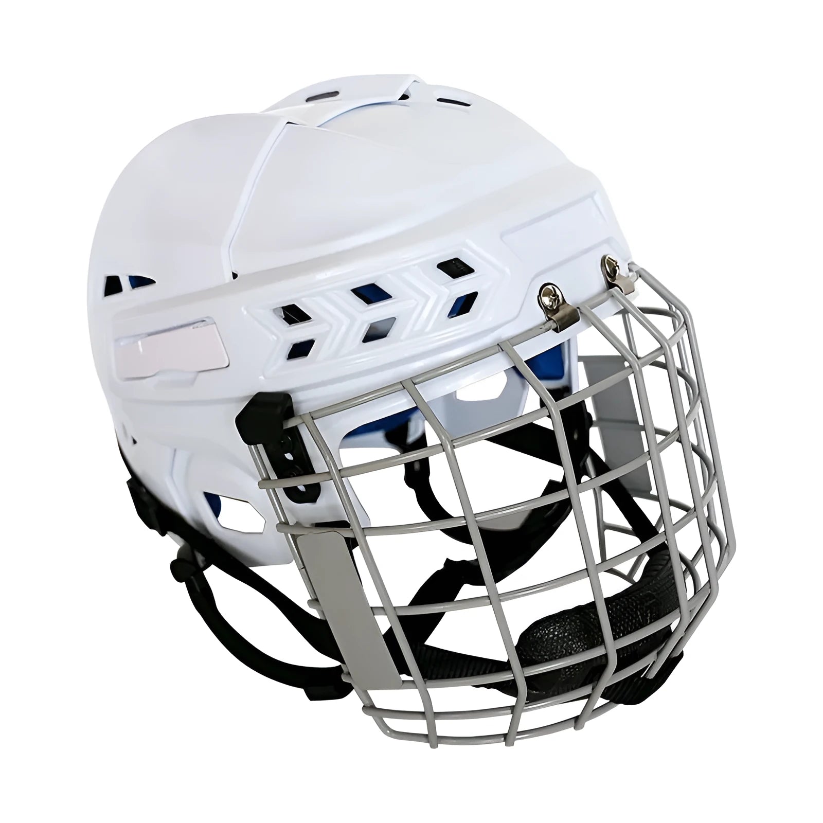 Ice hockey helmet with carbon steel face mask in impact-resistant PP shell with EVA lining