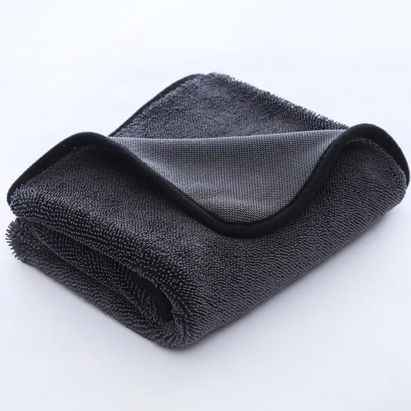 Small braid twisted car cleaning towel shown in grey colour with textured surface for glass washing