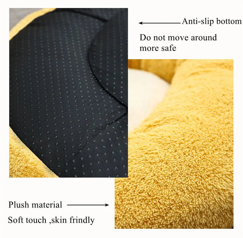 Corgi-shaped plush pet bed for dogs and cats in three sizes on a neutral background.