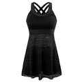 Ladies conservative slimming swimsuit in black and dark blue, briefs cut bikini