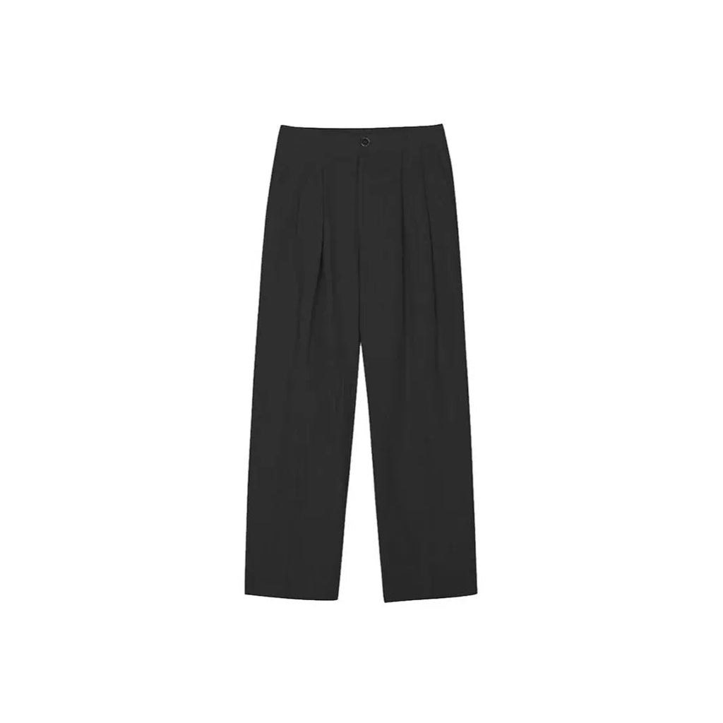 Men's apricot coloured loose-fit cotton linen trousers with a pencil leg on a plain background