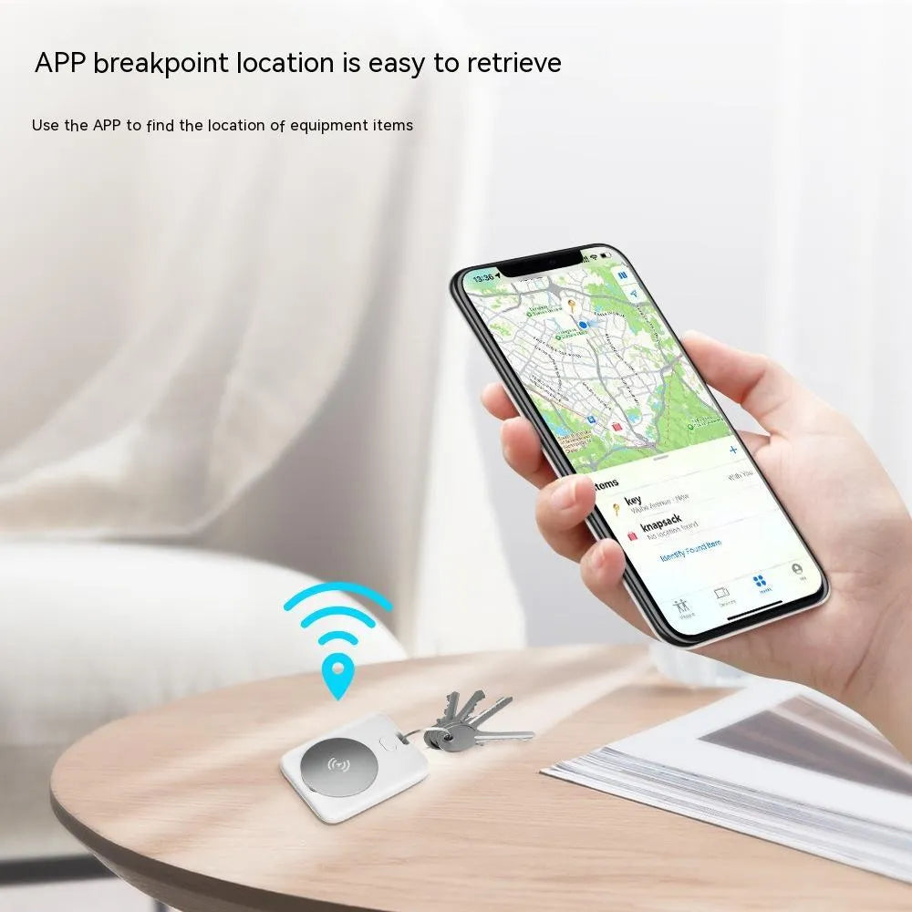 White smart anti-lost pet locator for Apple devices with tracking and alarm features