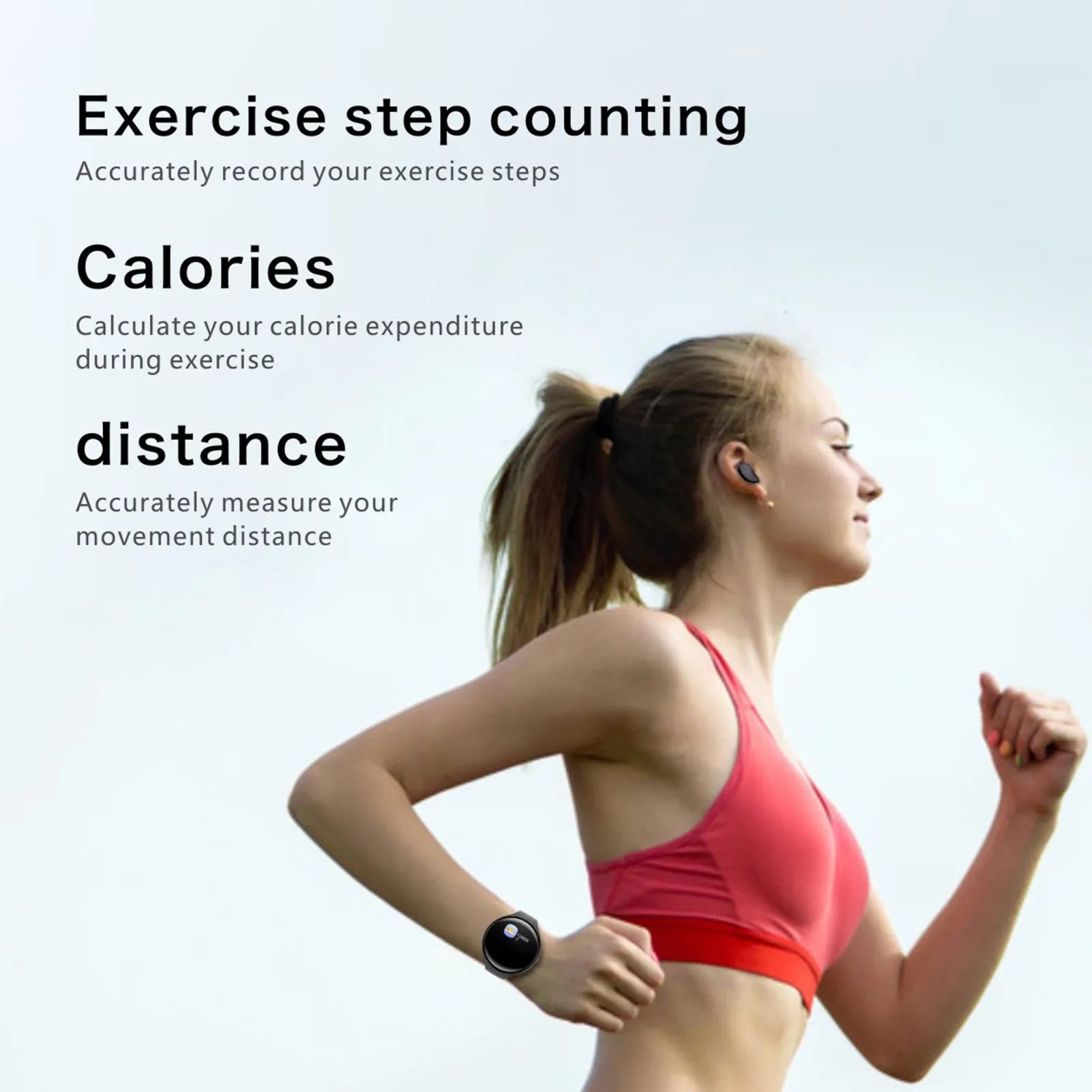Black detachable smart sports bracelet with TWS Bluetooth earphones for fitness tracking and calls.