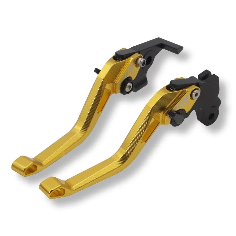 Metal motorcycle clutch lever in two-finger design shown in multiple colour options.