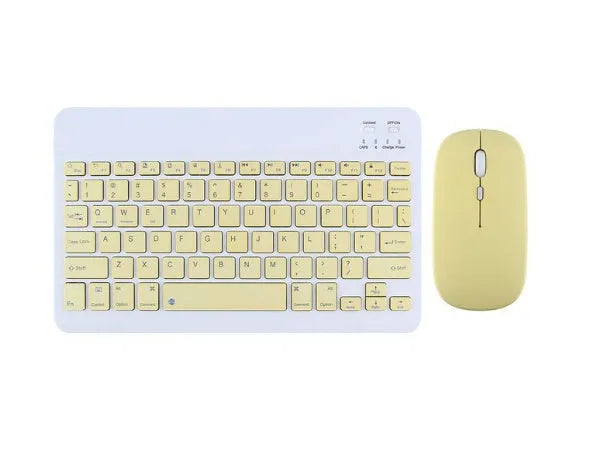 Compact white Bluetooth keyboard for tablet and PC use on a wooden desk