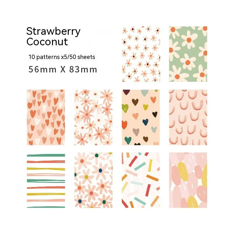 50 sheets of retro dessert-themed note paper measuring 56 by 83 millimetres