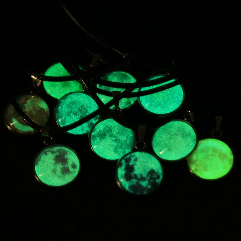 Luminous alloy pendant necklace with moon night sky and constellation design in simple unisex style