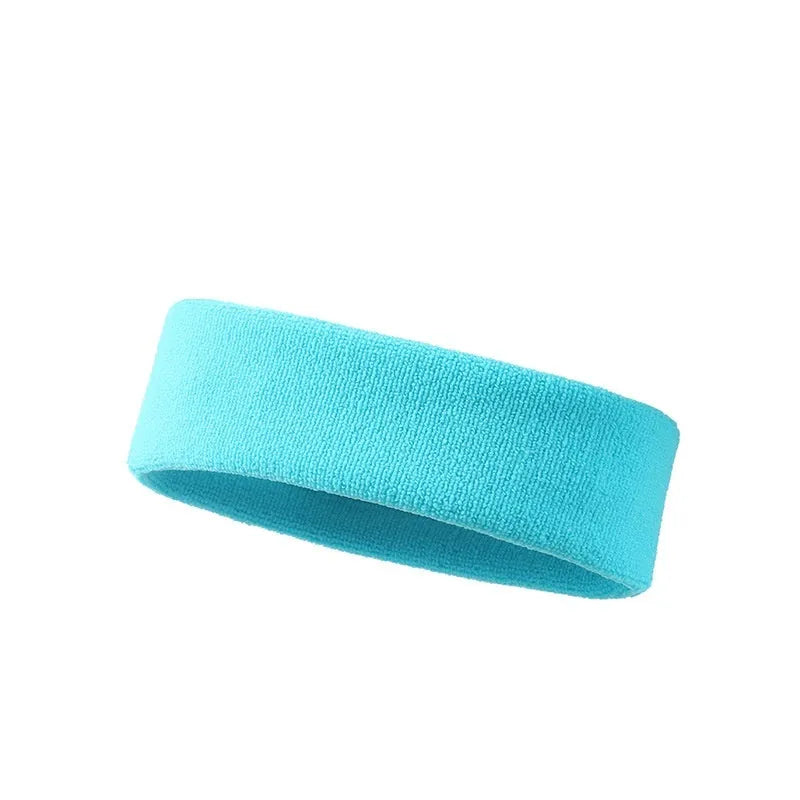 Elastic solid colour sports sweatband in black, shown flat.