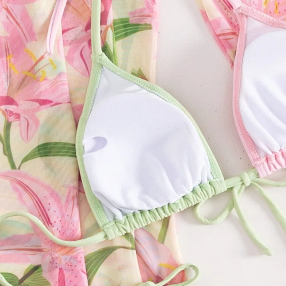 Printed bikini swimsuit for women with European sizing and quick-dry polyester fabric