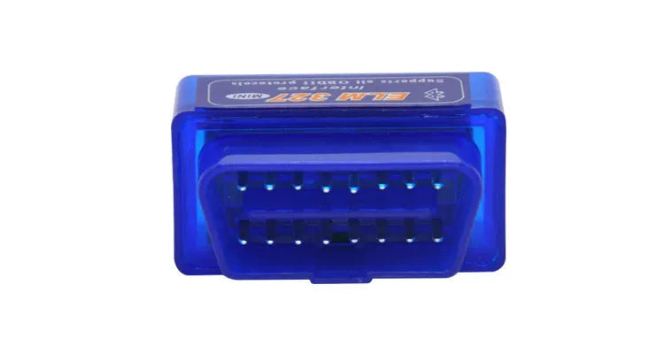 Blue OBD2 Bluetooth diagnostic scanner for reading engine codes and sensor data