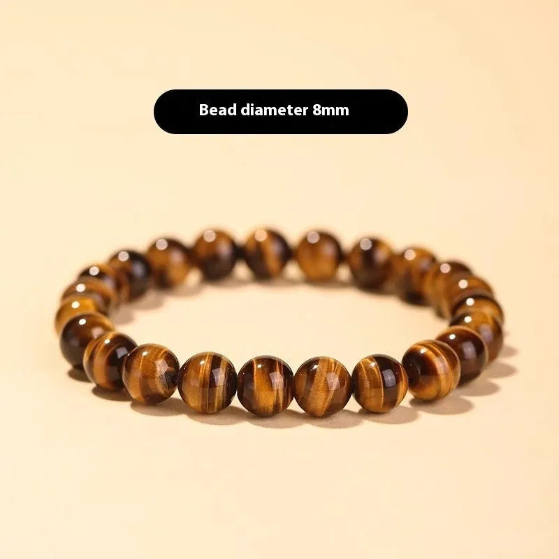 Tigereye stone Buddha bracelet with single circle rosary design showing natural banded patterns on beads
