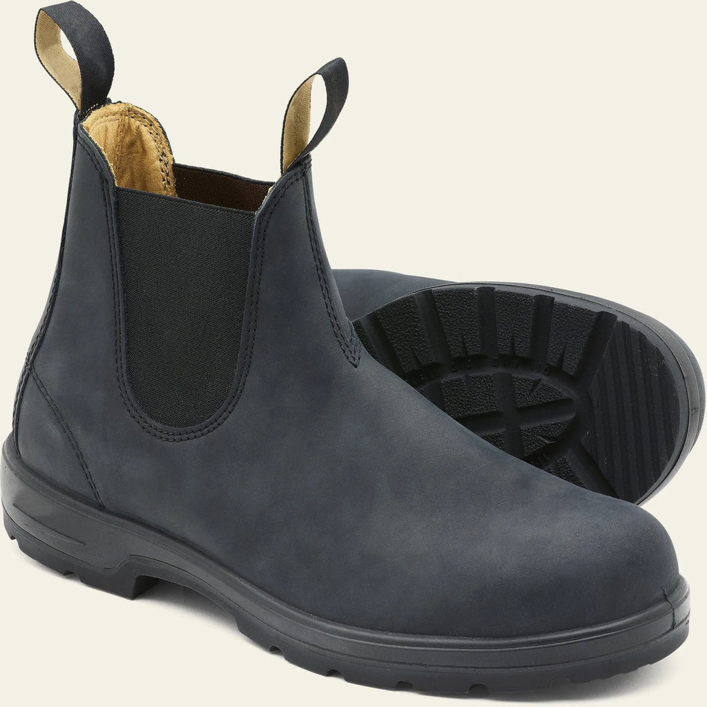 Vintage unisex Chelsea boots in black with round toe and frosted artificial PU upper