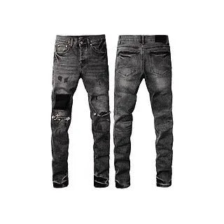 Men's black slim fit skinny jeans with straight leg pencil pants design and button fly