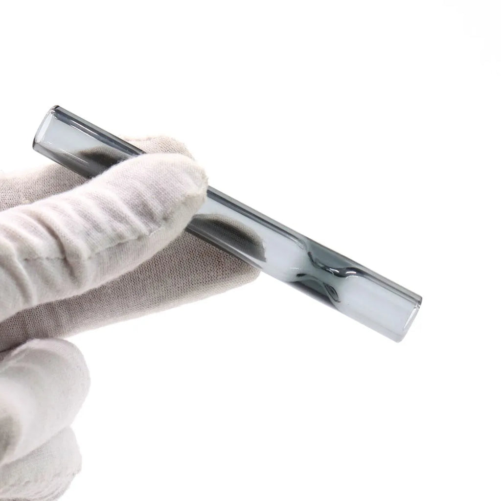Clear glass telescopic smoke pipe with straight suction nozzle showing transparent colour-mixing effect