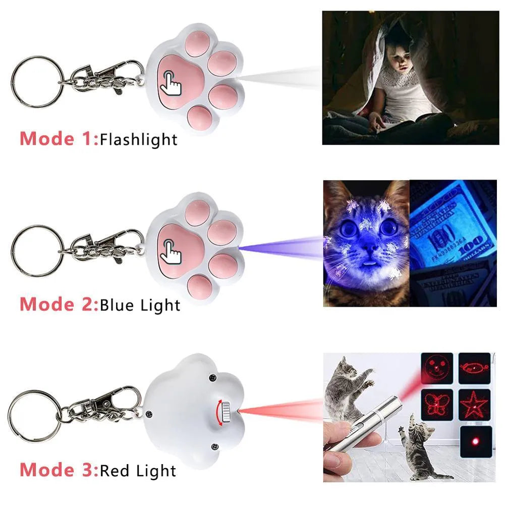 USB-rechargeable infrared cat teaser toy with keychain light in pink or black