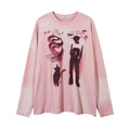 Women's loose fit cotton pullover top with letters print in dark grey colour showing drop-shoulder sleeves