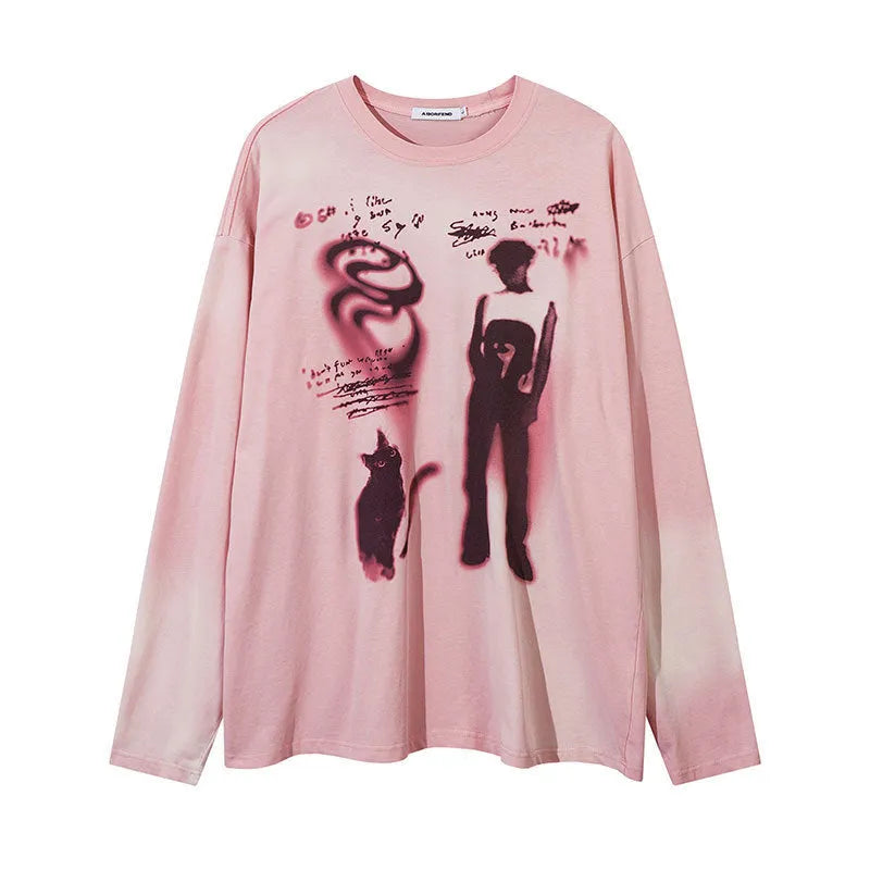 Women's loose fit cotton pullover top with letters print in dark grey colour showing drop-shoulder sleeves