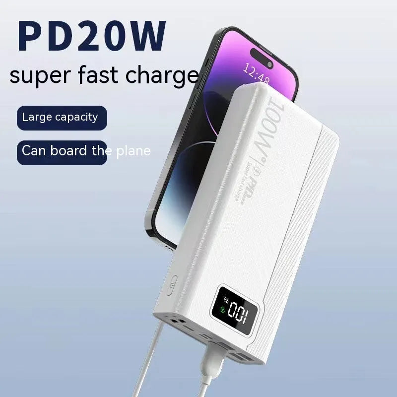 Black and white large capacity plastic power bank with fast charging