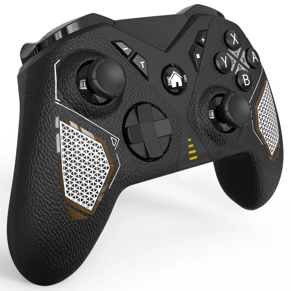 Black wireless game controller with leather texture for Nintendo Switch and mobile phones