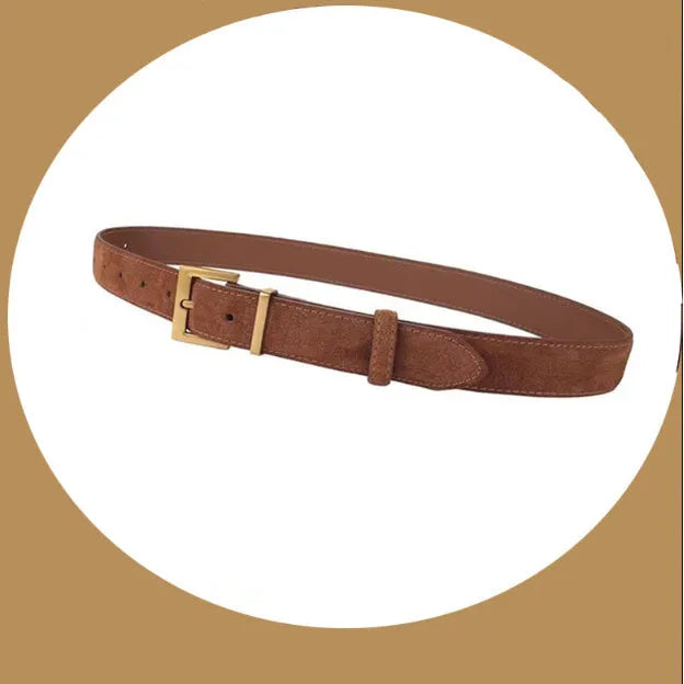 Ladies leather belt with quadrilateral pin buckle in black colour for dresses and coats