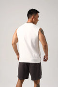 Men's Korean style loose cotton fitness vest with hidden hook side openings in black colour