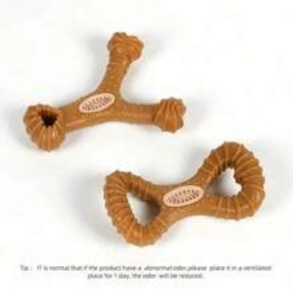 Durable TPU dog chew bone toy shown in 8-shape and Y-shape designs for teeth cleaning and play