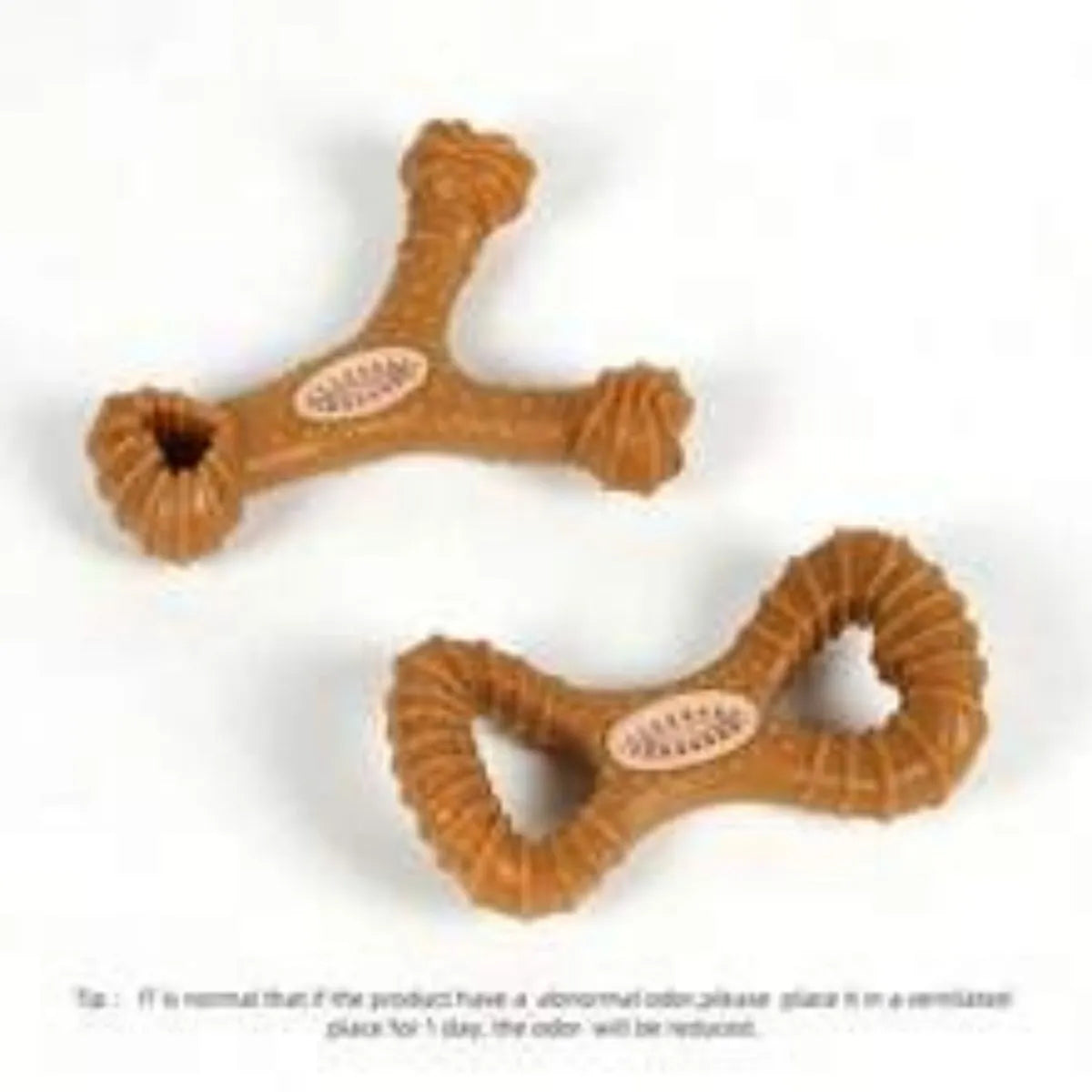 Durable TPU dog chew bone toy shown in 8-shape and Y-shape designs for teeth cleaning and play