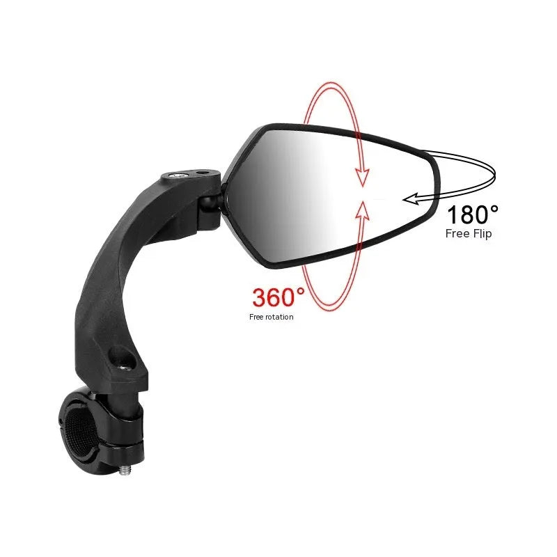 Black mountain bike rearview mirror with rotatable adjustment on PMMA acrylic surface