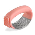 304 stainless steel garlic press in green, pink, black, or blue colour measuring 11x7cm