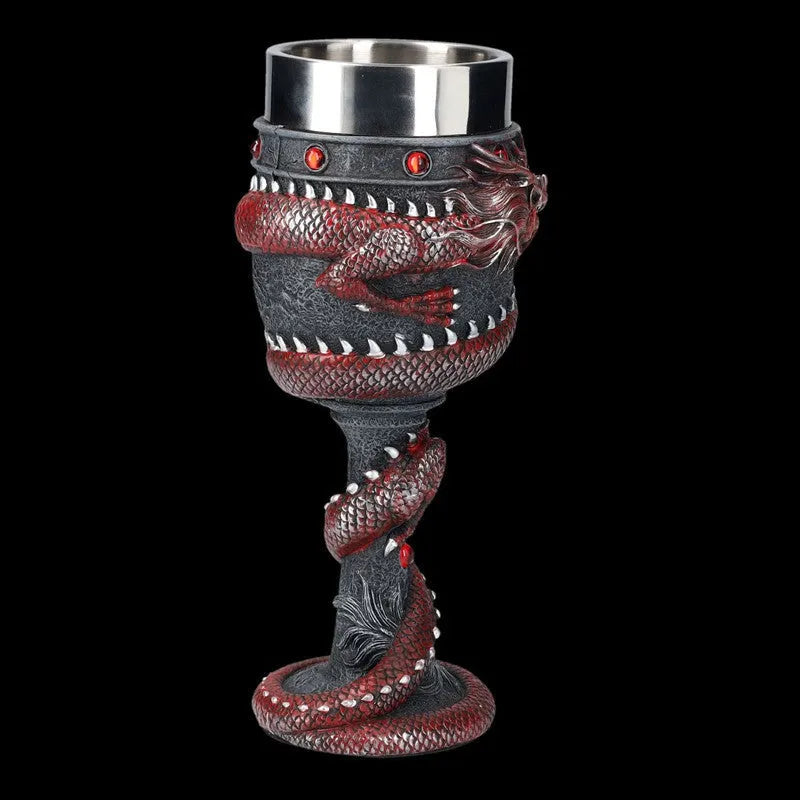 Red wine glass with 3D Chinese dragon design in gold or red colours, 200ml capacity