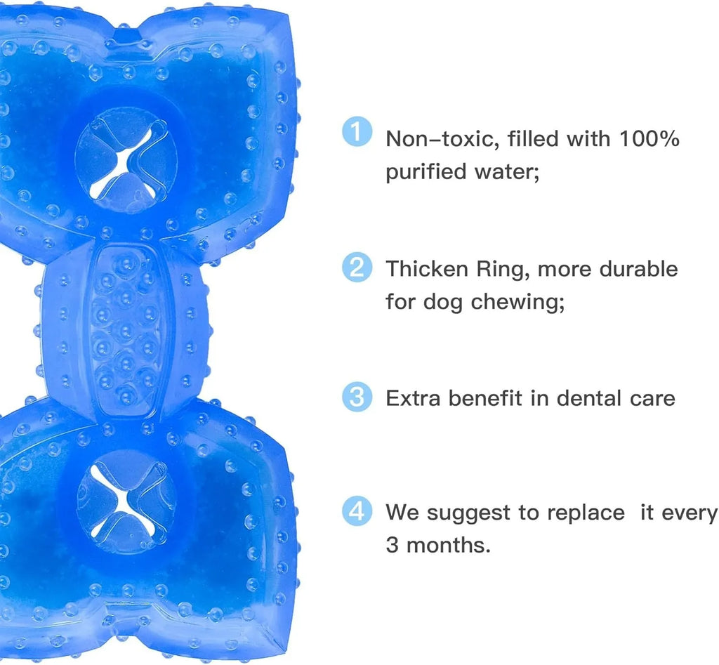 Freezable cooling chew toy for dogs and puppies in bone and circle shapes