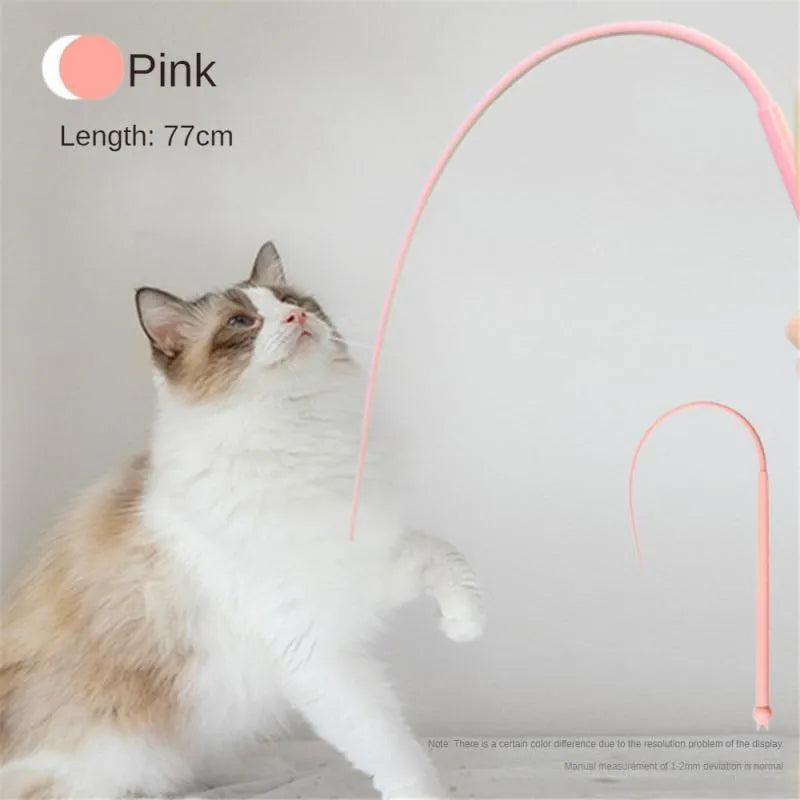 Blue silicone mouse tail cat toy with cat head design measuring 80cm in length