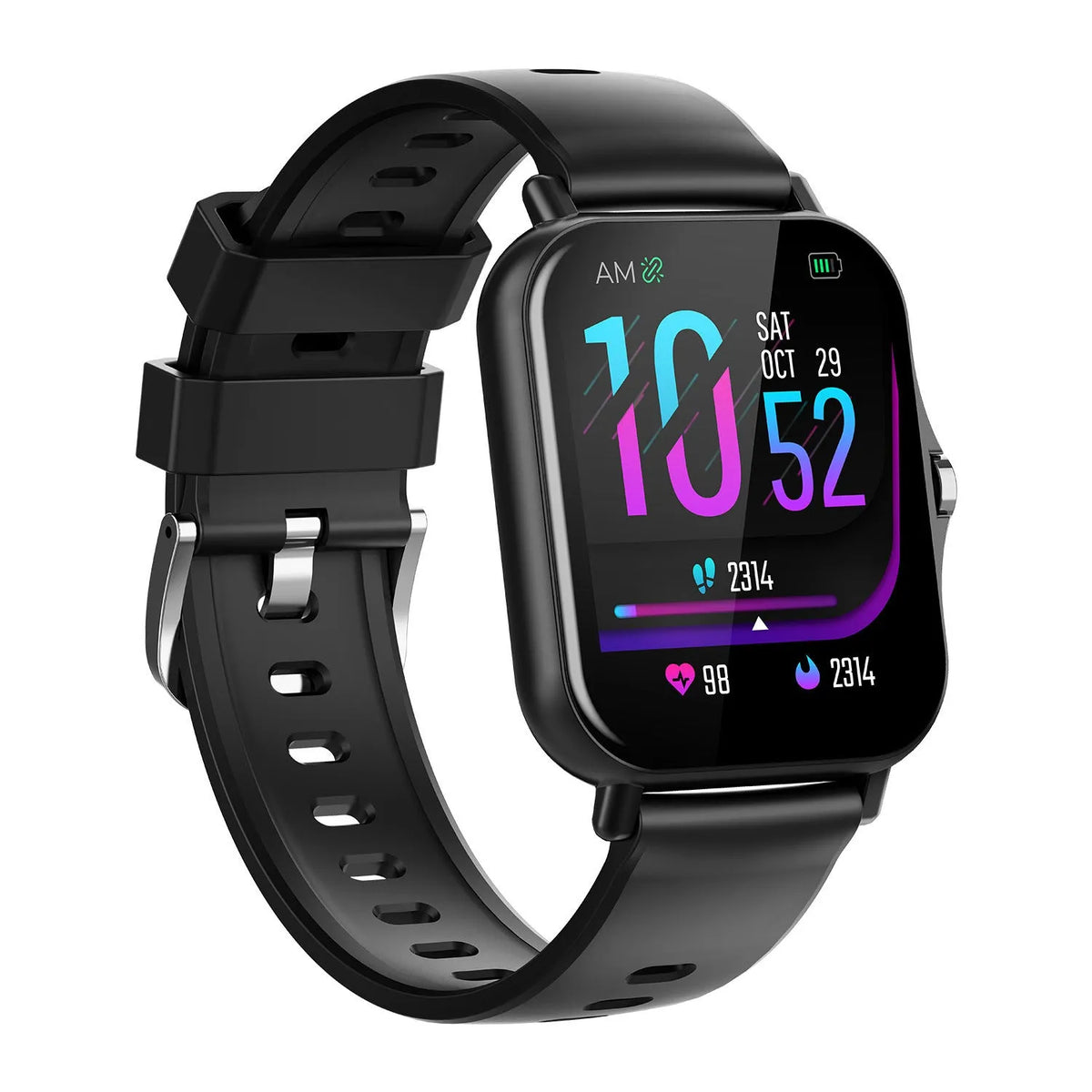 Bluetooth smart watch with heart rate and blood pressure monitoring on curved touch screen display