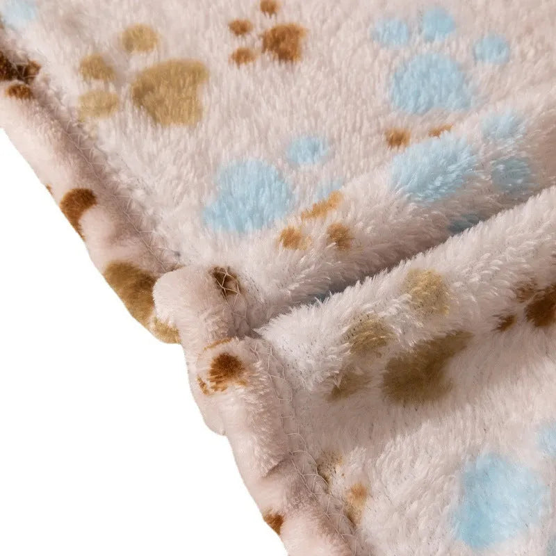 Cartoon print pet blanket in blue dog design showing double-sided thickened flannel construction