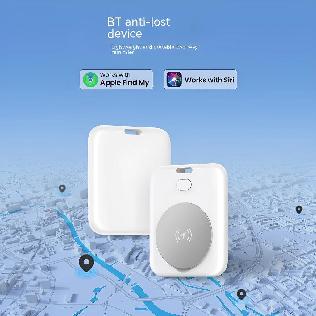White smart anti-lost pet locator for Apple devices with tracking and alarm features
