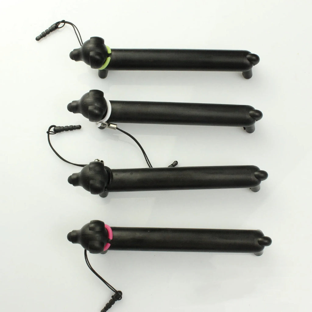 Black dog shaped touch screen pen with extendable length on white background