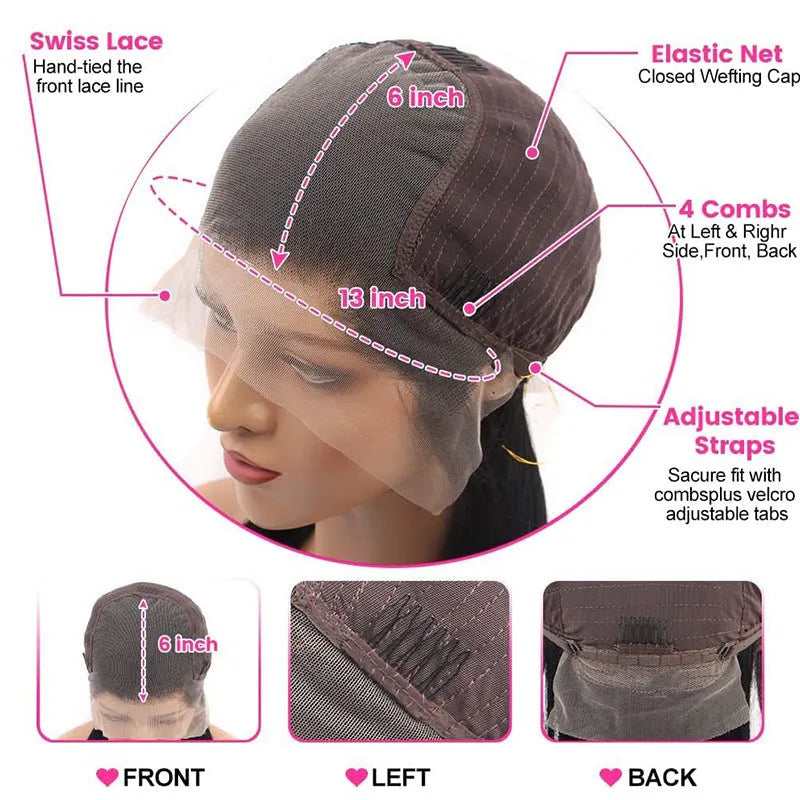 Straight black human hair wig with 13x6 lace front on a mannequin head