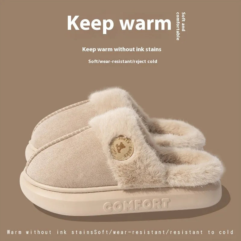 Plush fleece indoor slipper with thick PVC sole in chosen colour