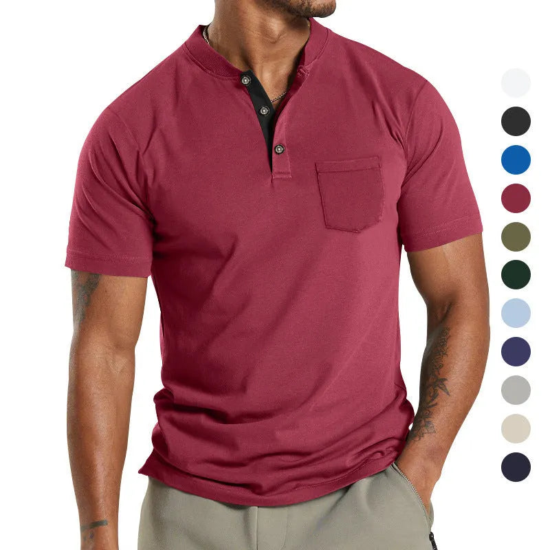 Men's plus size short sleeve button down shirt in polyester, shown in army green colour with a chest pocket.
