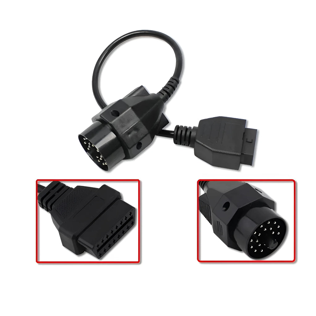BMW OBD2 diagnostic adapter cable converting 20-pin male to 16-pin female connector
