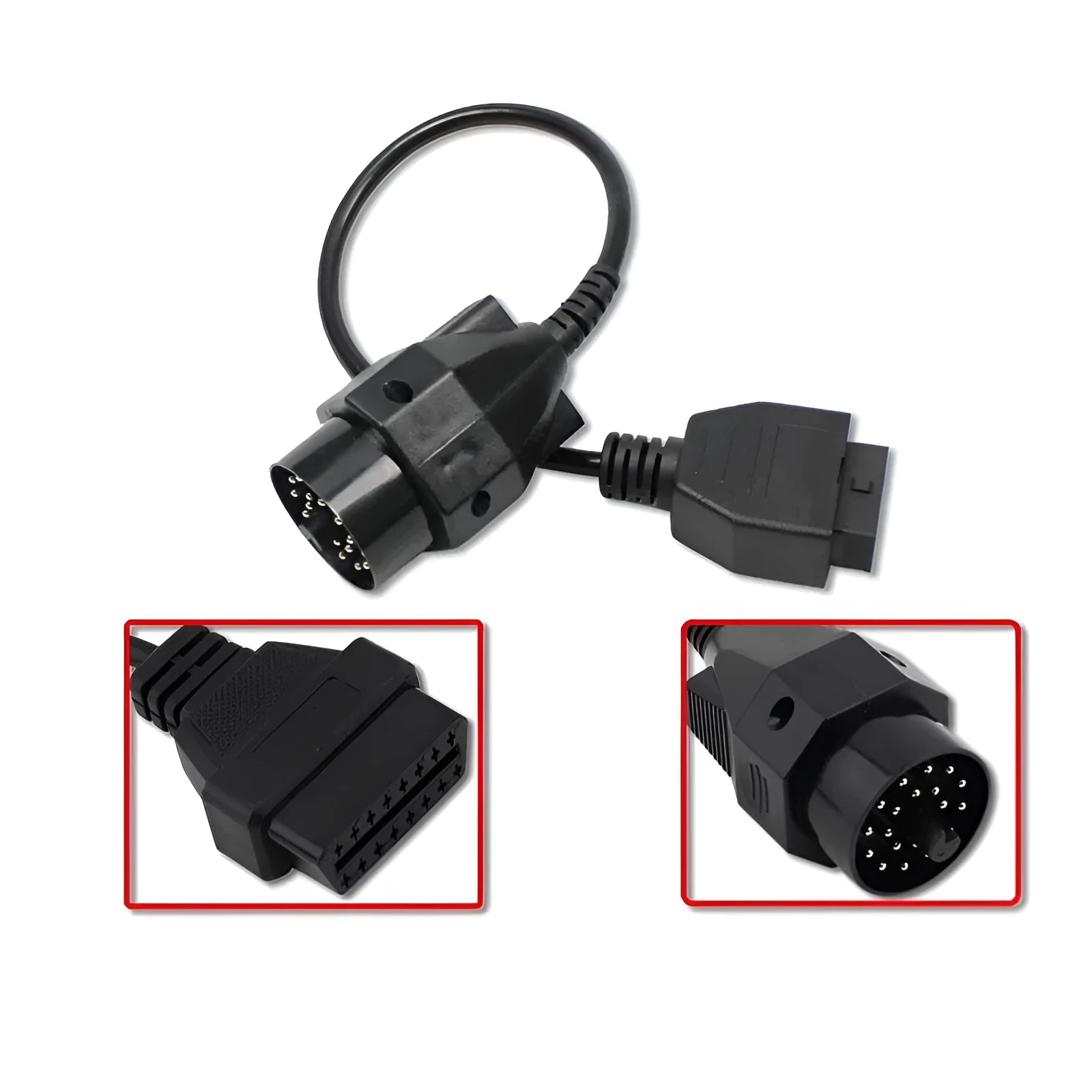 BMW OBD2 diagnostic adapter cable converting 20-pin male to 16-pin female connector