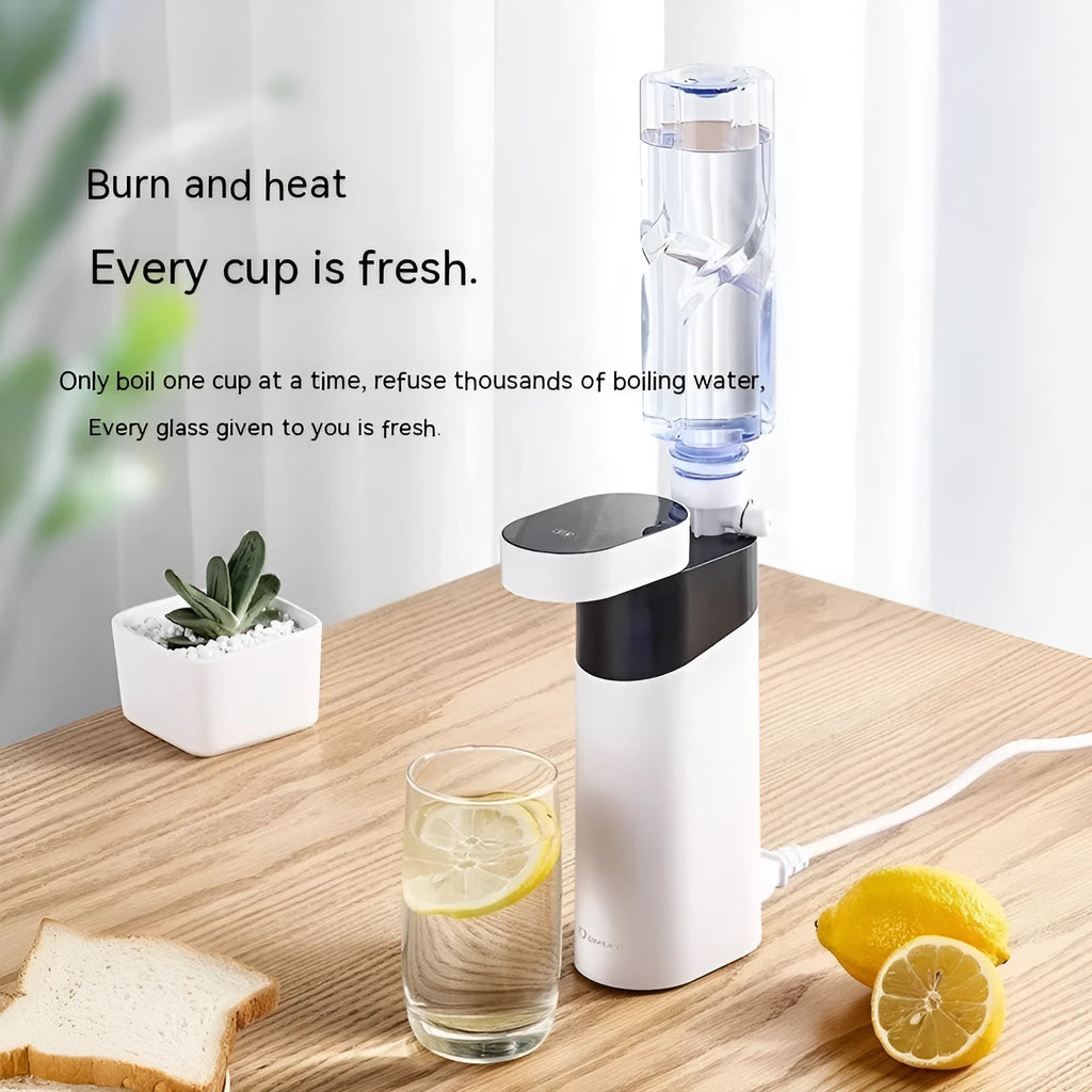 Black and green desktop instant water dispenser with adjustable temperature control and compact design.