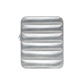 Black puff bag laptop sleeve with fluffy air cushioning for a 9.7 to 11 inch device, shown with elastic sides.