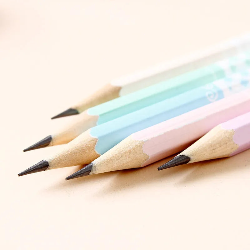 Basswood thermal transfer pencil with six-angle rod design and wooden barrel containing 50 HB refills