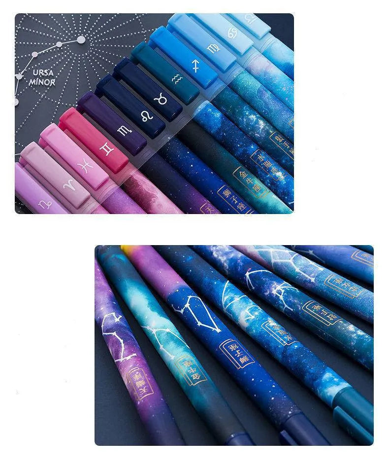 Twelve constellation ballpoint pens in a 12PCS plastic zodiac pen set for everyday writing and gifting