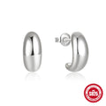 Sterling silver C-shaped stud earrings with glossy electroplated finish in geometric ring design