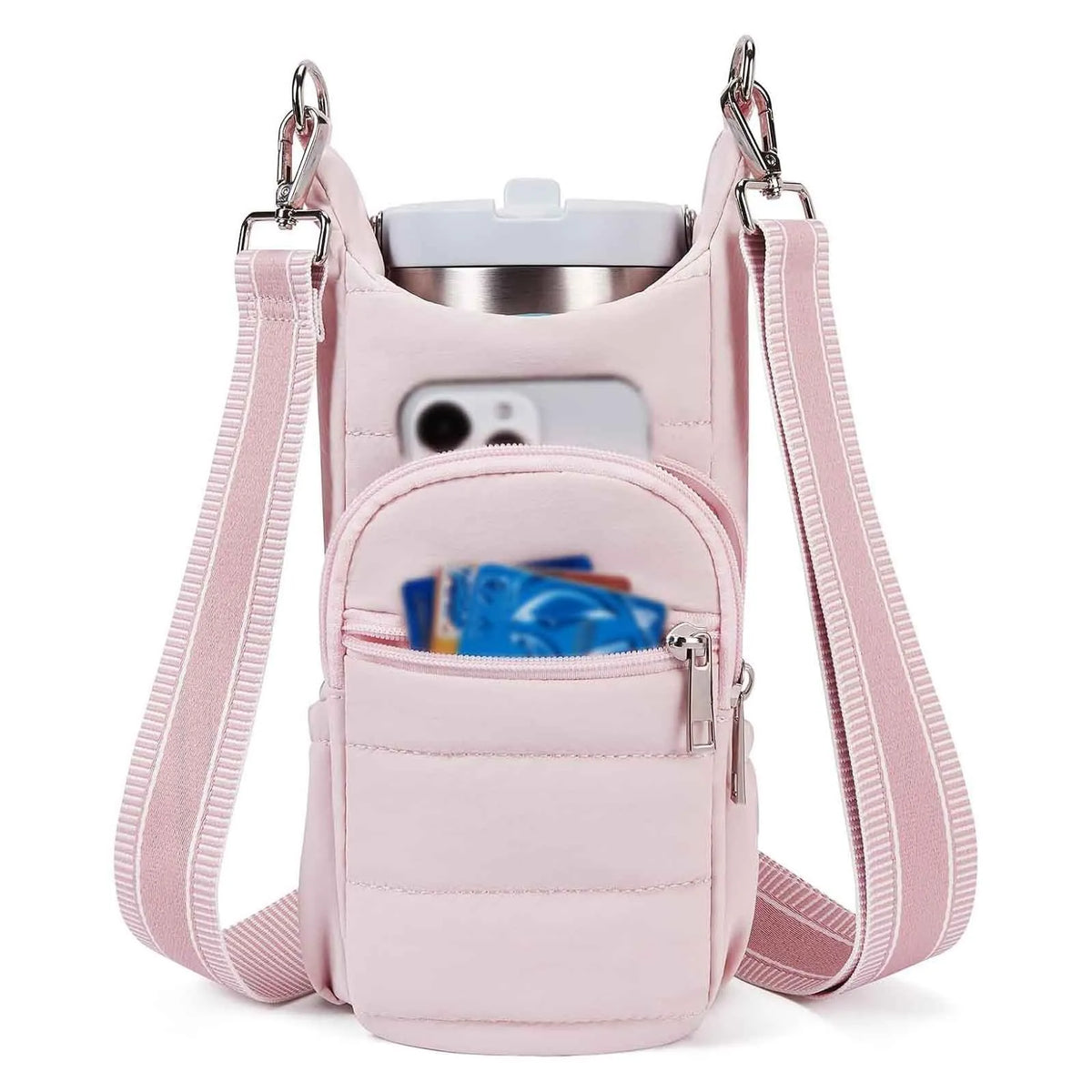 Cloth bicycle water bottle bag in black, pink or beige colour on bike frame