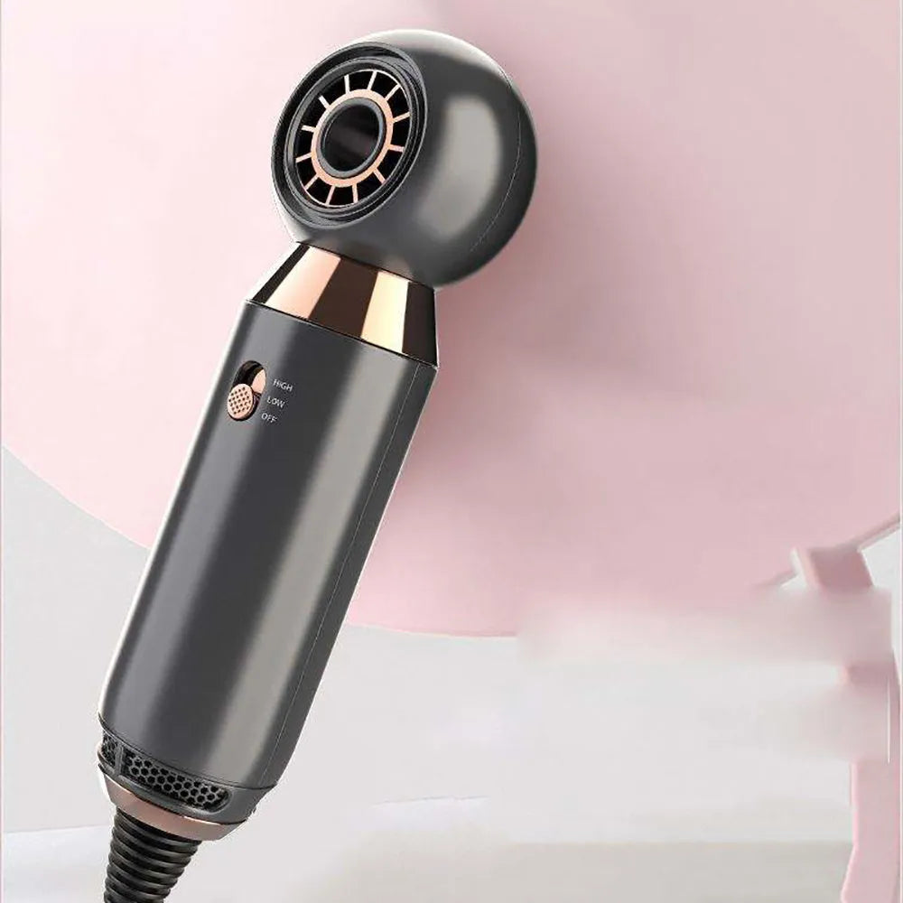 Compact white hair dryer with concentrator attachment showing 20cm height and control buttons