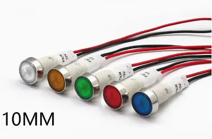 10mm stainless steel bezel indicator light with coloured plastic lens and attached wire